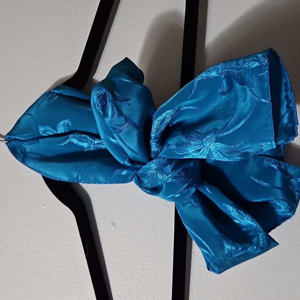 Elegant Aqua Blue Floral Women's Scarf Neck, Hair Shoulder Tie 10x52